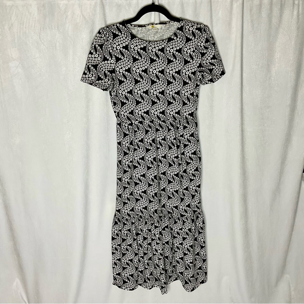 Boden Tiered Easy Jersey Midi Dress Black White Daisy Swirl Size US 2R